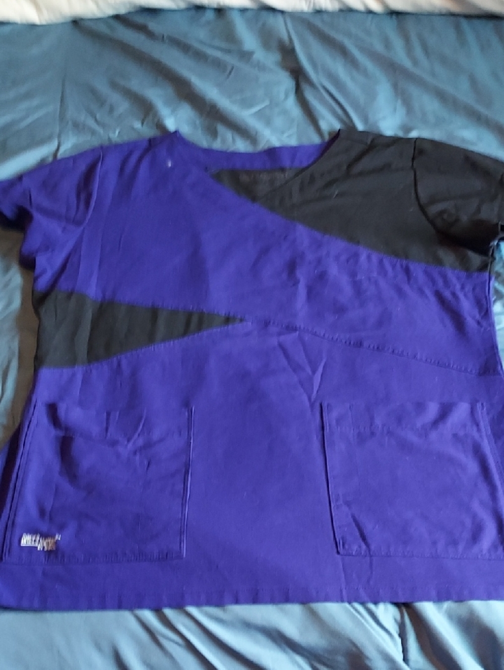 Grey's Anatomy Purple and Black Colorblock Medical Scrub Top